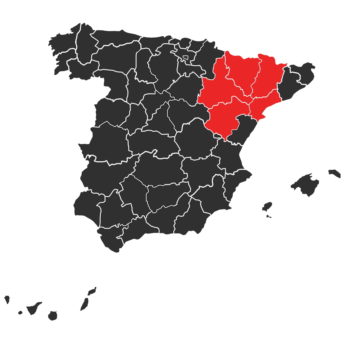Mapa de España donde se destaca la zona roja de el área de servicio y instalación de Salleras elevación